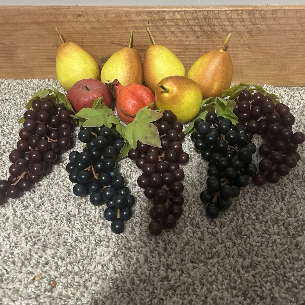 Faux Fake Fruit Realistic Plastic Rubber Decorative Mix Lot 12 Pears Grapes